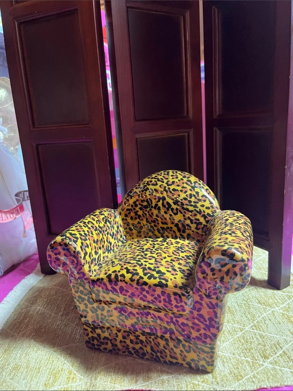 Vintage Leopard Print Miniature Porcelain Novelty Chair Figurine by TST